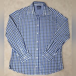 Nick Dunn London Large Blue Button Front Check Modern Fit Dress Shirt
